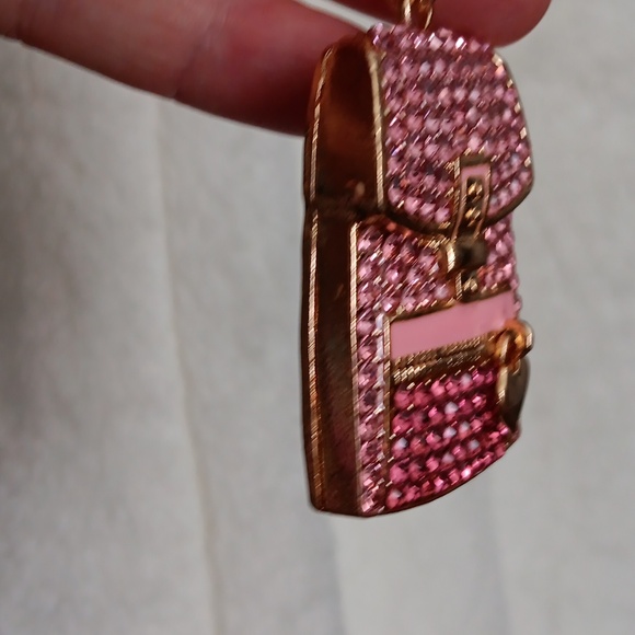 COPY - Pink and Gold Rhinestone Backpack Keychain with Heart Charm - Picture 4 of 6